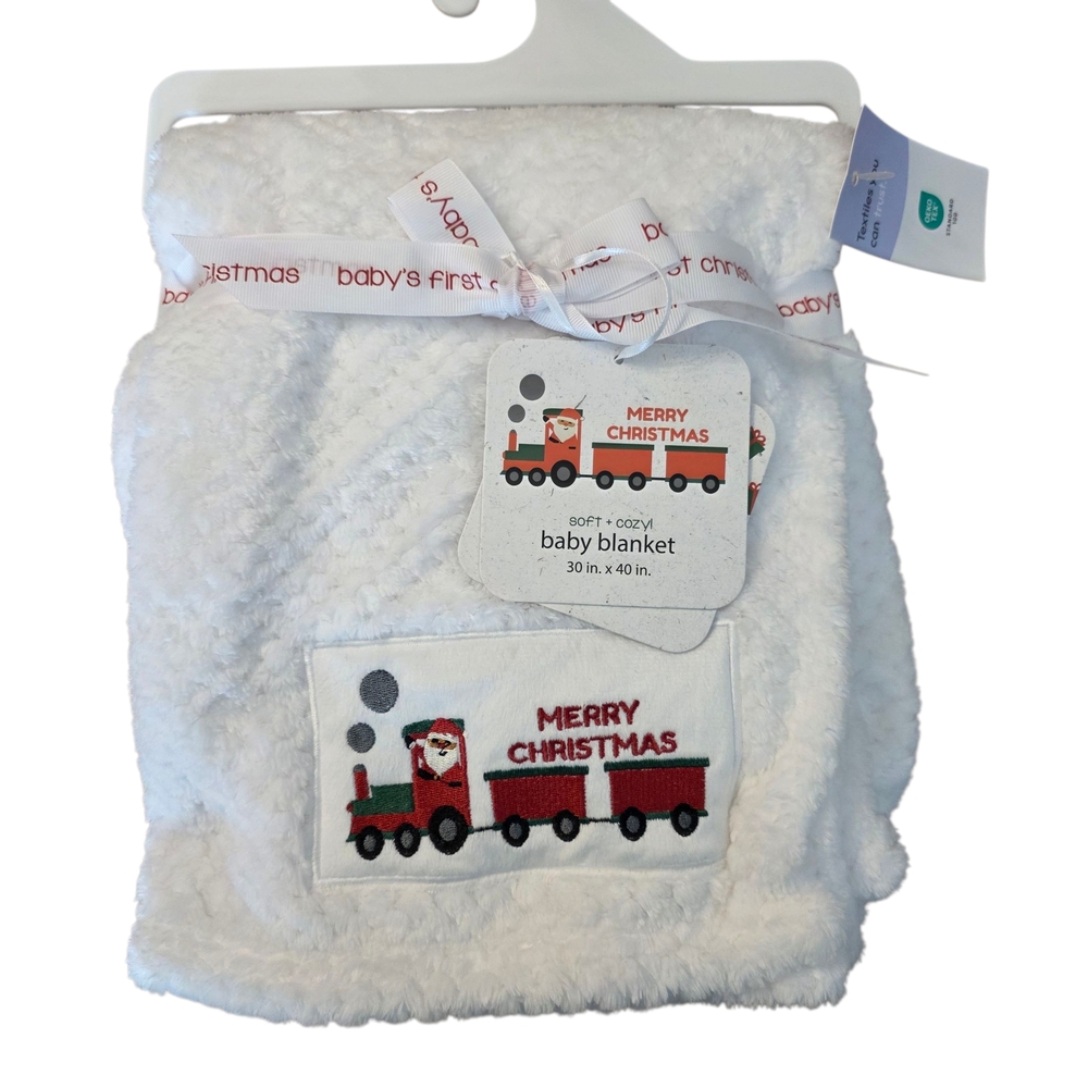 Oeko Tex Baby's First Christmas Train Blanket Embroidery patch 30" X 40" New